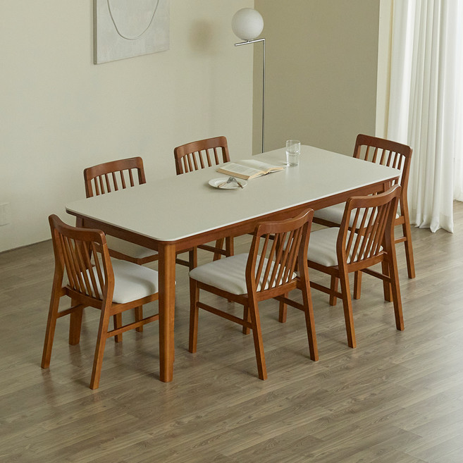 파로마 솔로르 통세라믹 식탁 1800 + 의자B 6p 세트 방문설치, 월넛, 6인용