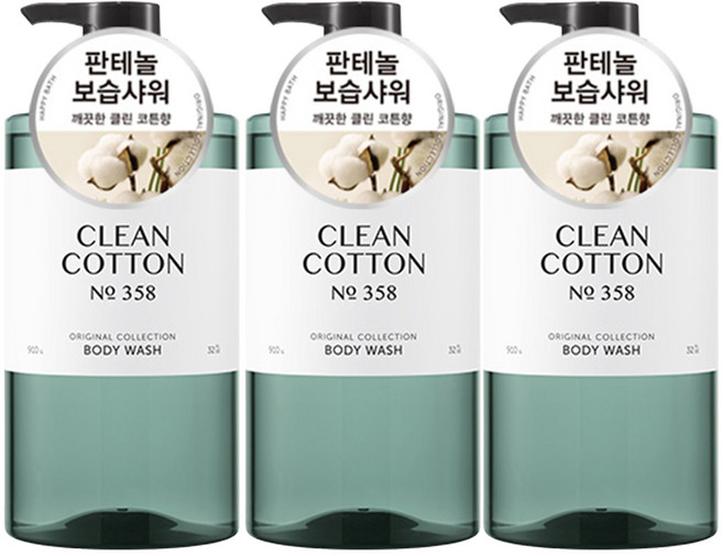 해피바스 오리지널 컬렉션 약산성 대용량 바디워시 클린코튼향, 910g, 3개