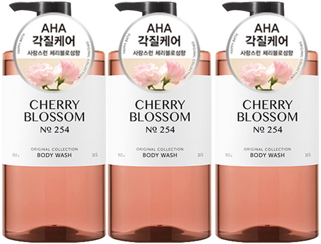 해피바스 오리지널 컬렉션 바디워시 체리블로섬향, 910g, 3개