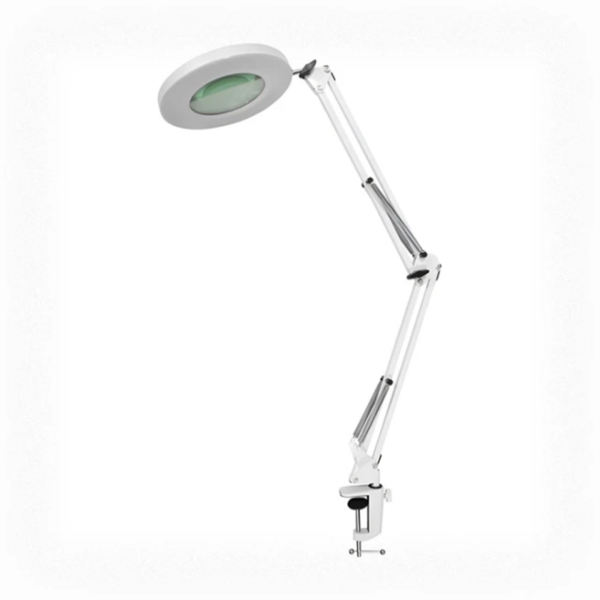 專業八倍鏡 LED環形放大鏡檯燈 長臂夾座款 附5V/3A變壓器, 白色