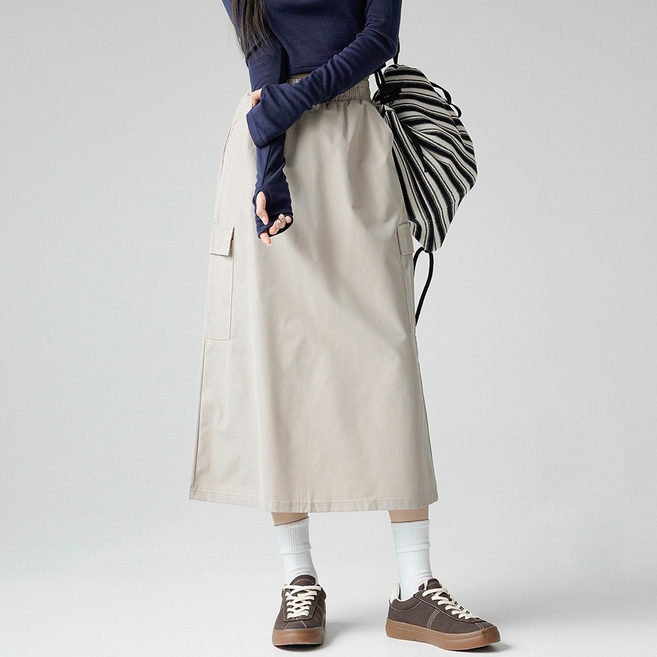 Cotton Closet 女款工裝鬆緊帶後開衩長裙