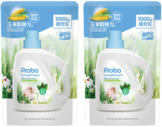 Probo 博寶兒 植萃溫和洗衣精 補充包, 1kg, 2包