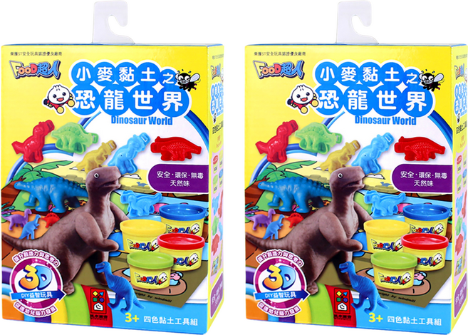 風車圖書 FOOD超人 小麥黏土 套裝 四色黏土工具組 安全環保無毒, 恐龍世界 多色, 2盒