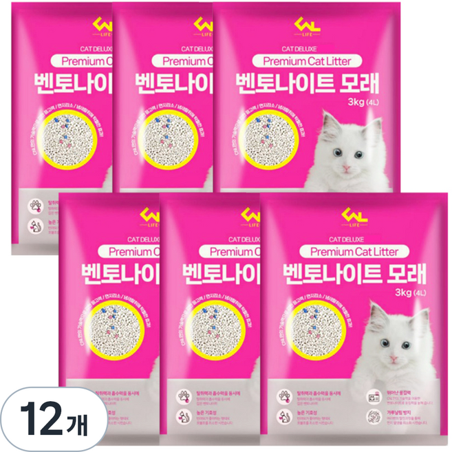 씨엔앨라이프 고양이 벤토나이트 모래 응고형, 4L, 12개, 자스민