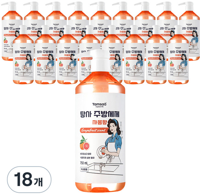 탐사 베이킹소다 함유 주방세제 자몽향, 750ml, 18개