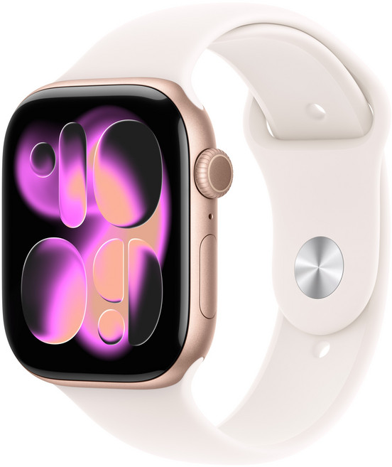 Apple 2025 애플워치 시리즈 11, 로즈 골드, 46mm, GPS, 알루미늄,로즈 골드/라이트 블러시 스포츠 밴드, S/M