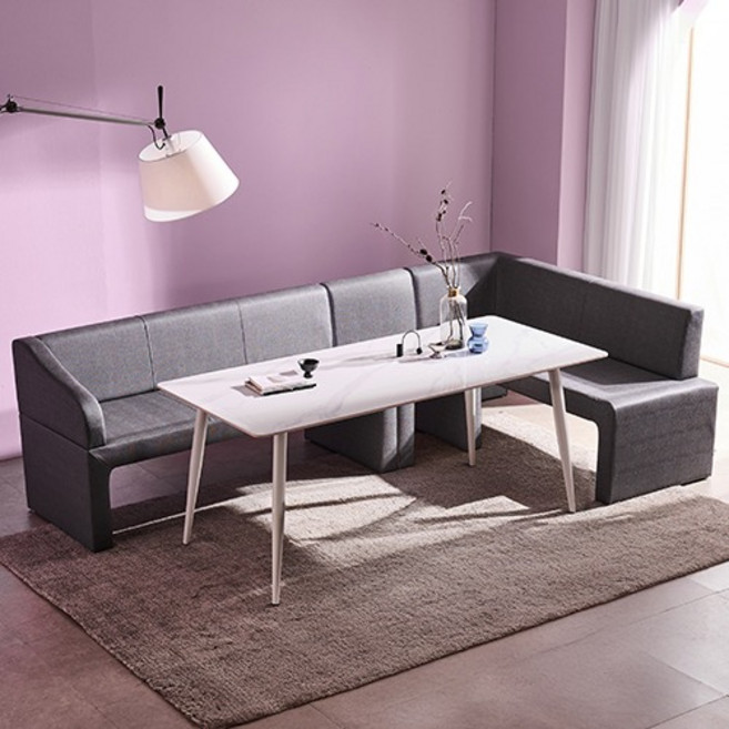 잉글랜더 루시 통세라믹 6인용 리빙다이닝 식탁 1600 + 3인 소파 우형 + 1인 소파 + 코너형 소파 우형 세트 방문설치, 마블화이트+화이트(식탁), 패턴그레이(3인소파, 1인소파, 코너형소파)