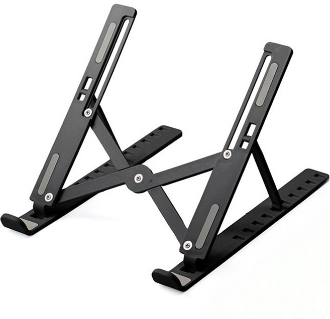 누아트 높이조절 휴대용 초경량 접이식 아이패드/맥북/노트북 16인치 호환 쿨링 거치대+전용 파우치 포함, 블랙, 1세트