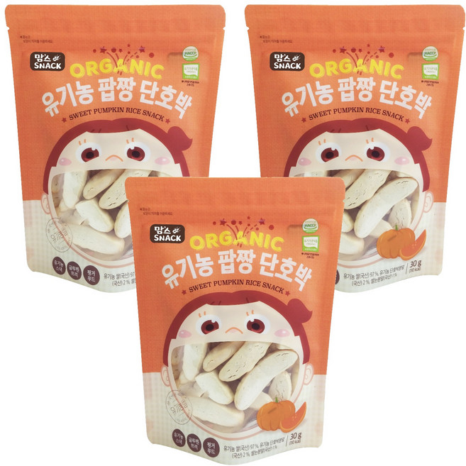 맘스스낵 유기농 팝짱 단호박, 단호박맛, 30g, 3개