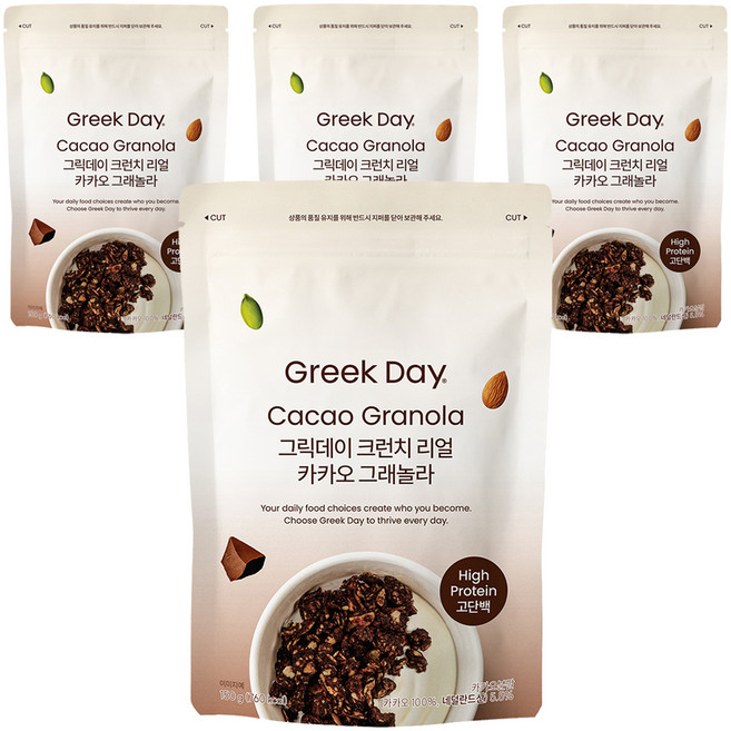 그릭데이 크런치 리얼카카오 그래놀라 시리얼, 150g, 4개