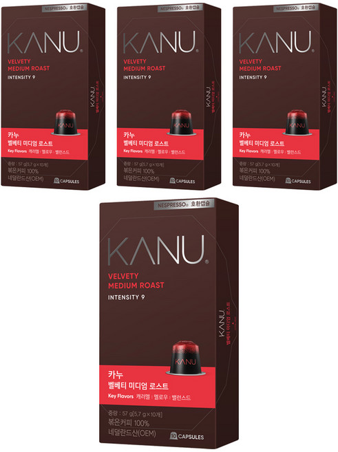 카누 벨베티 미디엄 로스트 네스프레소 호환 캡슐 커피, 5.7g, 10개입, 4개