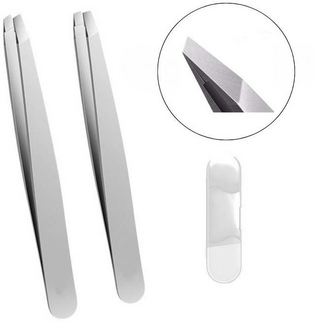 라이프앤미 독일 세이코공법 눈썹 잔털정리 정밀 족집게 일자형 9.5 x 0.8 cm + 족집게 사선형 9.5 x 0.8 cm + 보관함 세트, 1세트, 그레이