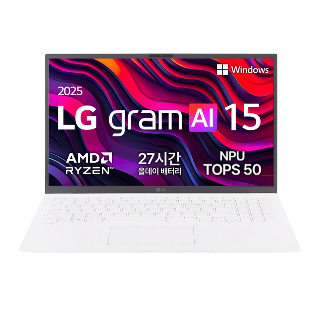 LG전자 에센스 화이트 약 15.6인치에 해당함 • 256GB • 16GB • WIN11 Home • 2025.04