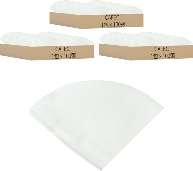CAFEC ABACA PLUS 麻纖維錐形濾紙 2~4杯份 白色, 100張, 3包