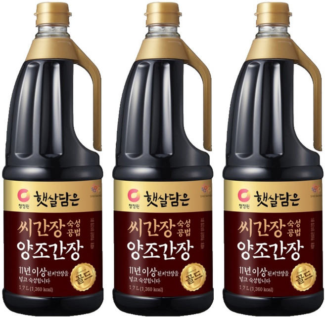 햇살담은 씨간장 숙성 양조간장 골드, 1.7L, 3개