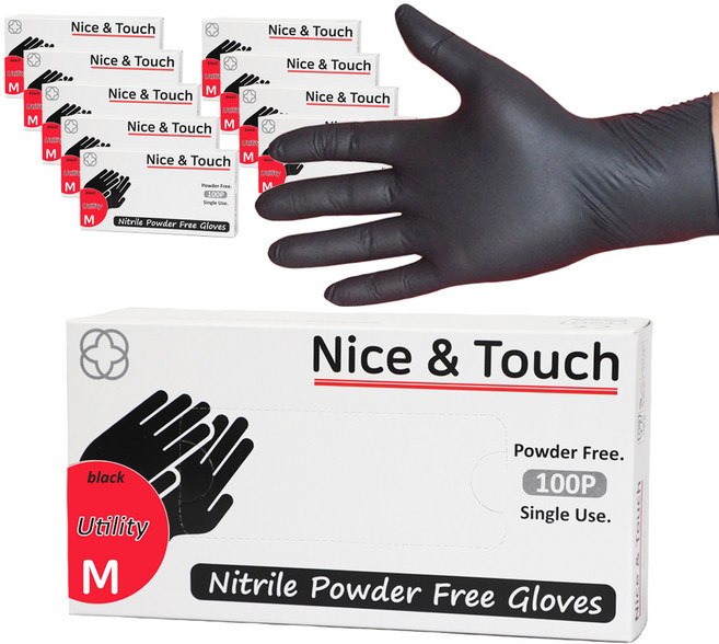 나이스앤터치 식품용 니트릴장갑 100p, 블랙, 중(M), 10개