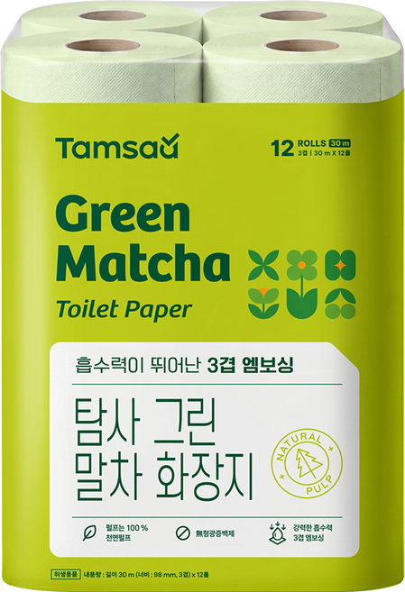 탐사 그린말차 천연펄프 화장지, 1팩, 12롤, 30m