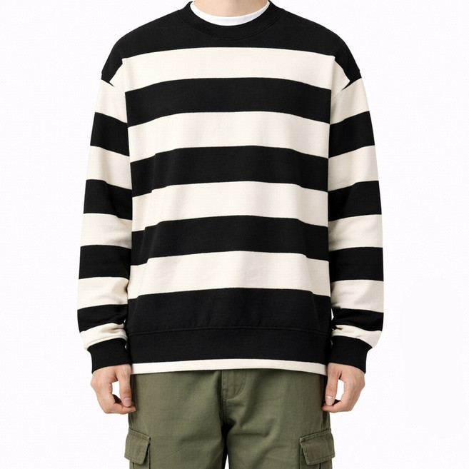 가이스토리 남성용 스트라이프 오버핏 긴팔 르네스 단가라 맨투맨