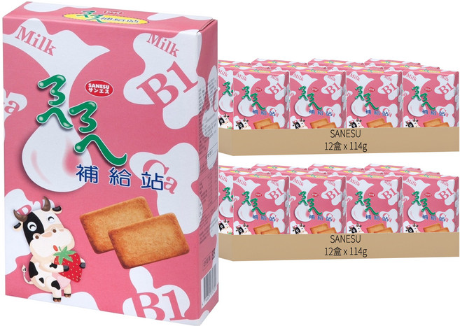 SANESU ㄋㄟㄋㄟ補給站 草莓牛奶, 114g, 24盒