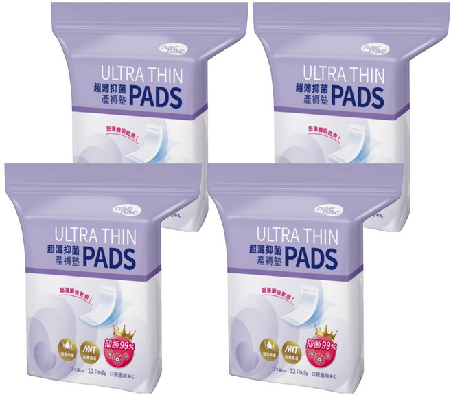 nac nac 超薄抑菌產褥墊, 13 x 38cm, 12片, 4包