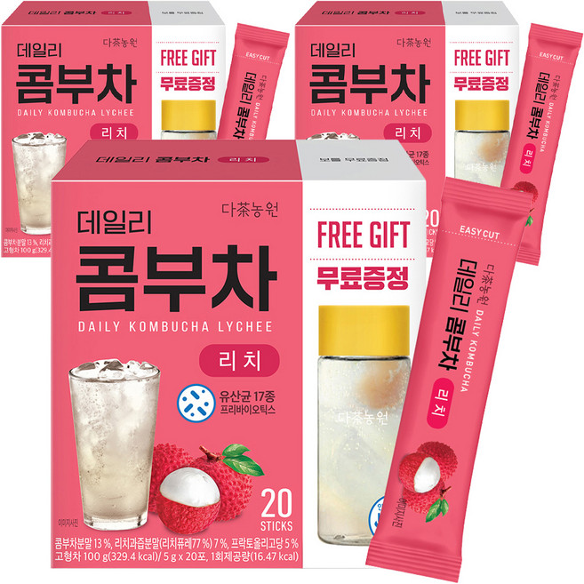 다농원 데일리 콤부차 리치, 5g, 20개입, 3개
