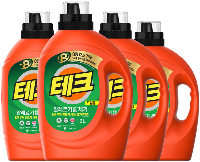 [비건라이프] 테크 알레르기 원인물질 제거 드럼용 액상세제 본품, 3L, 4개