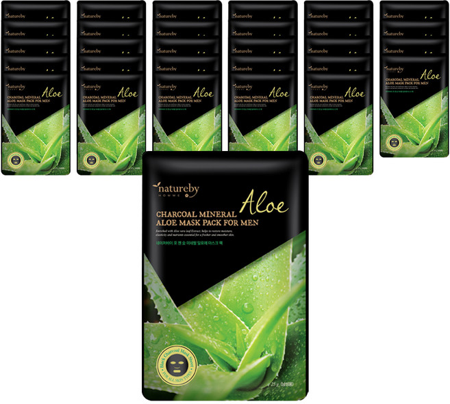 네이처바이 포맨 숯 미네랄 알로에 마스크팩, 100개, 25ml