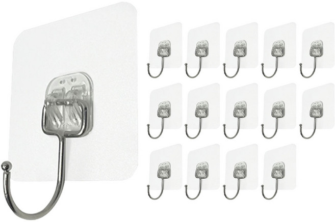 월드크린 고리형 도구걸이 후크 대형, 투명, 15개