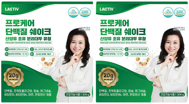 락티브 프로케어 단백질 쉐이크 산양유 초유 WPI 분리대두 유청, 304g, 2개