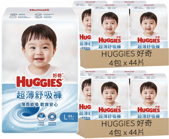 HUGGIES 好奇 超薄舒吸褲 褲型尿布 褲型紙尿褲 9~14kg 39576, 352片, 大碼 (L)