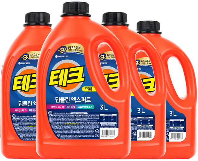 테크 딥클린 엑스퍼트 뉴 액체세제 본품, 3L, 4개