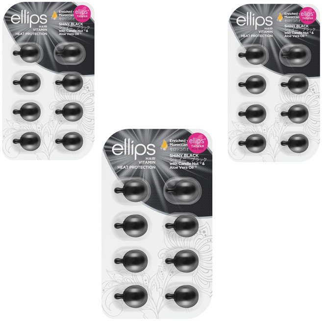 ellips 意立詩 經典膠囊護髮油 8粒片裝 強韌亮澤黑桃花 含摩洛哥油&蘆薈油 熱保護, 8ml, 3組