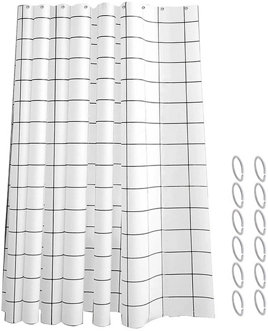 PEVA 防水浴簾, 白方格, 1組
