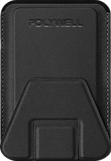 POLYWELL 寶利威爾 磁吸式手機支架 Magsafe 卡夾 卡包 折疊式 皮革質感 適用iPhone PW15-T65-0280, 黑色, 1個