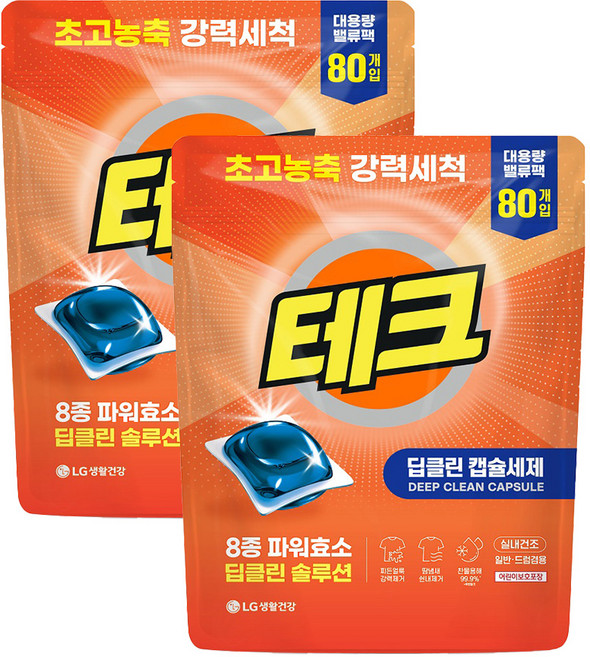 테크 딥클린 초고농축 캡슐세제, 80개입, 2개