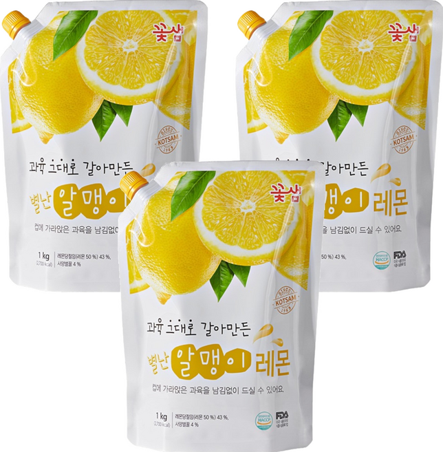 꽃샘식품 별난 알맹이 레몬차, 1kg, 3개