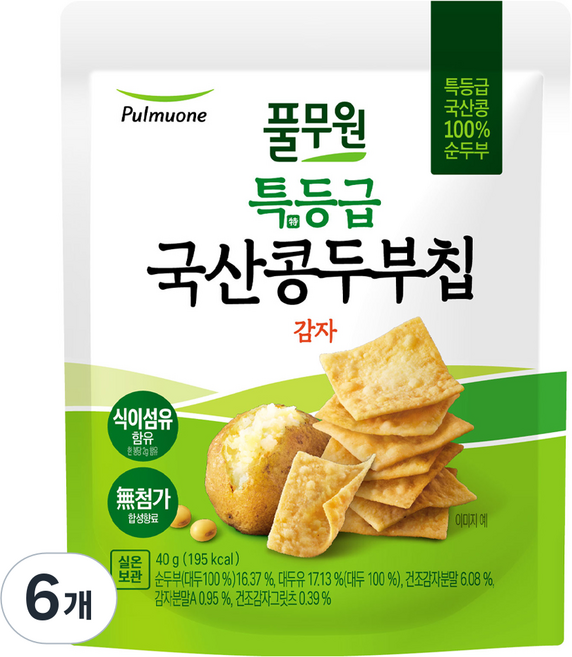 풀무원 특등급 콩 두부칩 감자, 40g, 6개