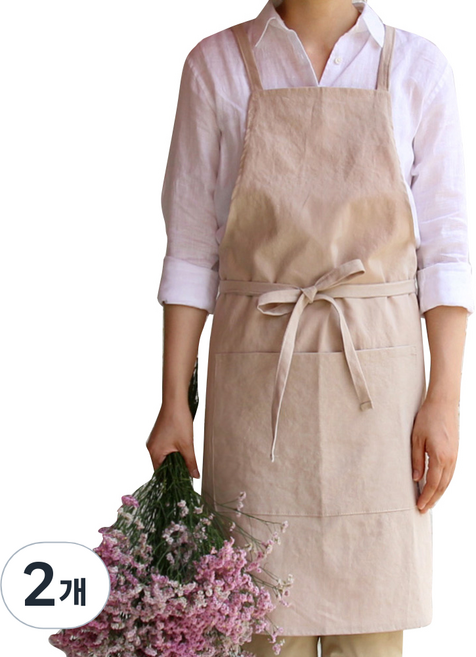 브링미 국산 내츄럴린넨 앞치마, 베이지, 2개