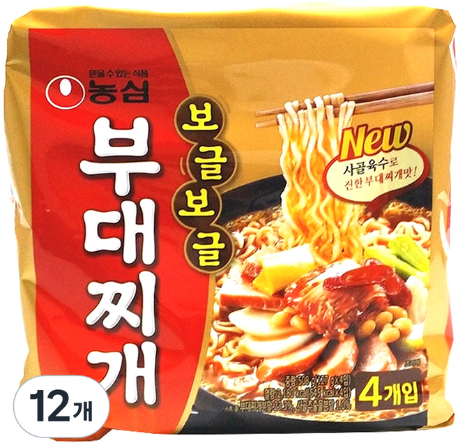 농심 보글보글 부대찌개면 127g, 12개