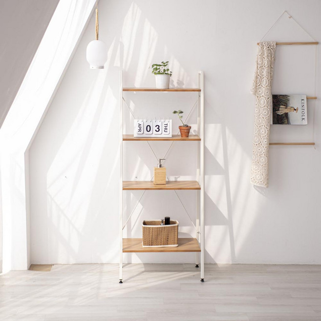 소프시스 위더스 와이드 데코 선반 635, 티크판넬 + 화이트프레임, 4단