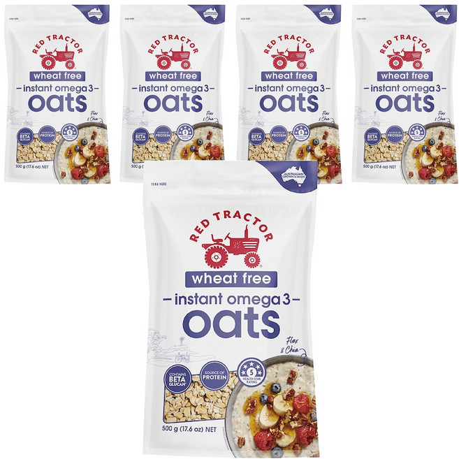 [箱裝]RED TRACTOR 紅色拖拉機 奇亞籽 + 亞麻籽 Omega3 燕麥片, 5包, 500g