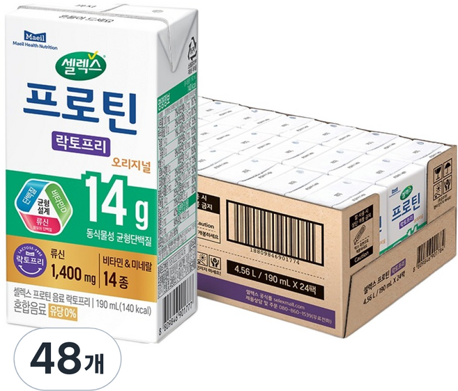 셀렉스 프로틴 락토프리 음료, 190ml, 48개