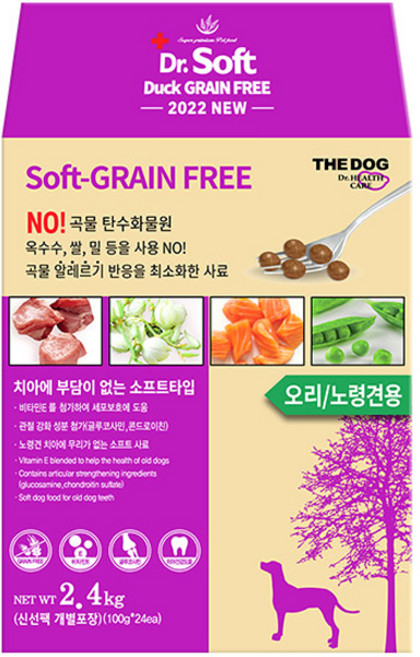 더독 노령견용 닥터 소프트 그레인프리 사료, 오리, 2.4kg, 1개