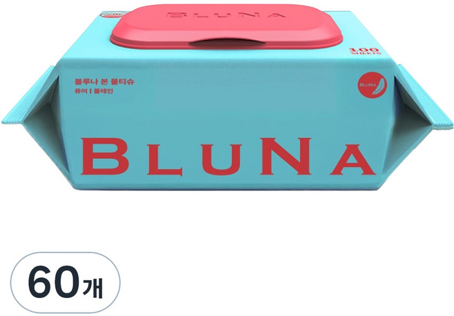 블루나 본 퓨어 저자극 물티슈 캡형, 40g, 100매, 60개