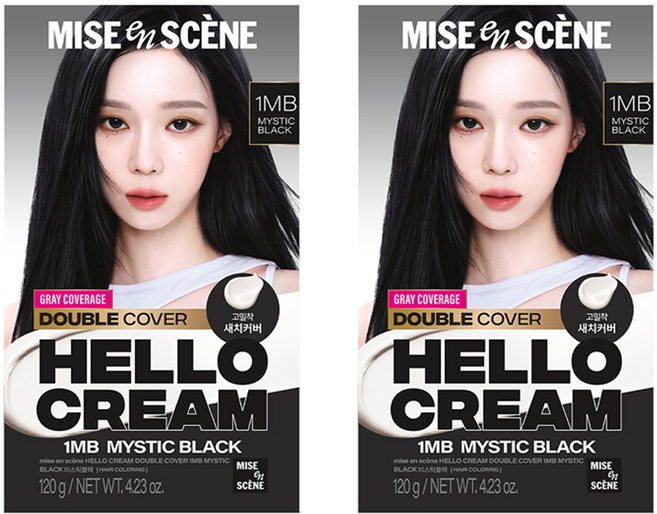 미쟝센 헬로크림 더블커버 새치 염색제, 미스틱블랙, 2개