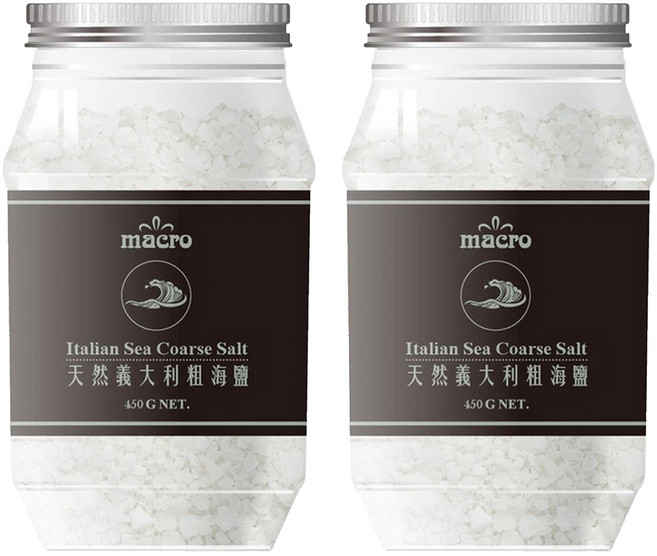 Macro 天然義大利粗海鹽, 450g, 2罐