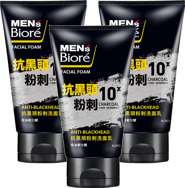 MEN's Biore 抗黑頭粉刺洗面乳, 100g, 3條
