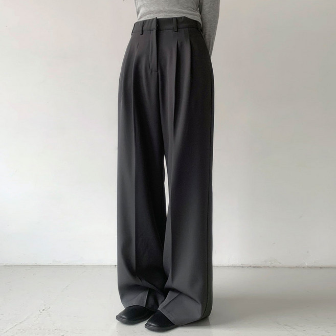 플랜데이 여성용 숏/미디움/롱 기장 덴비 찰랑 와이드 핀턱 슬랙스