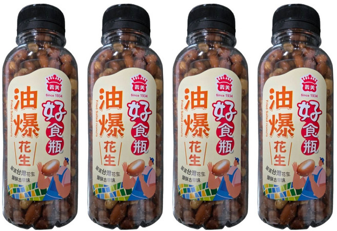義美 好食瓶 鹽酥脆花生 鹽酥跟油爆口味隨機, 230g, 4瓶