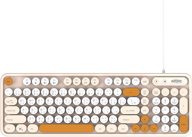 INTOPIC 廣鼎 幻彩復古有線鍵盤, 奶茶色, KBD-111-KK, 製造商軸